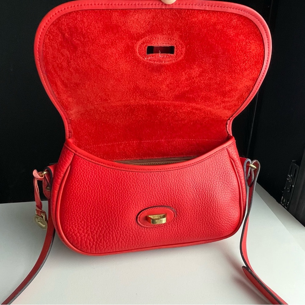 Dooney and Bourke awl Leather Red Saddle equestrian flap Crossbody bag - Picture 14 of 16